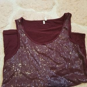 Maroon tank with clear sequins